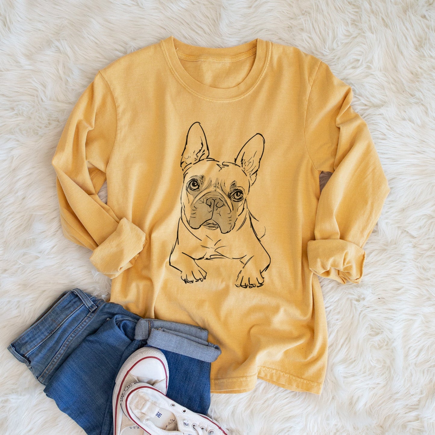 Doodled Buster the French Bulldog - Heavyweight 100% Cotton Long Sleeve