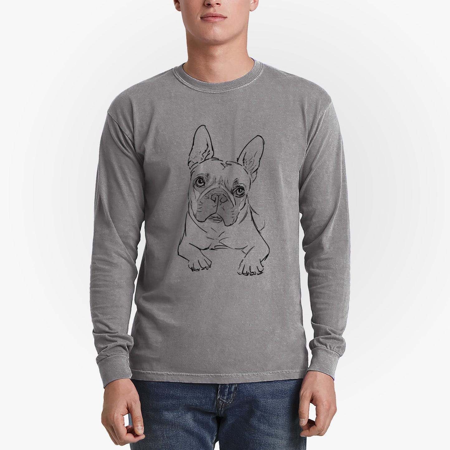 Doodled Buster the French Bulldog - Heavyweight 100% Cotton Long Sleeve