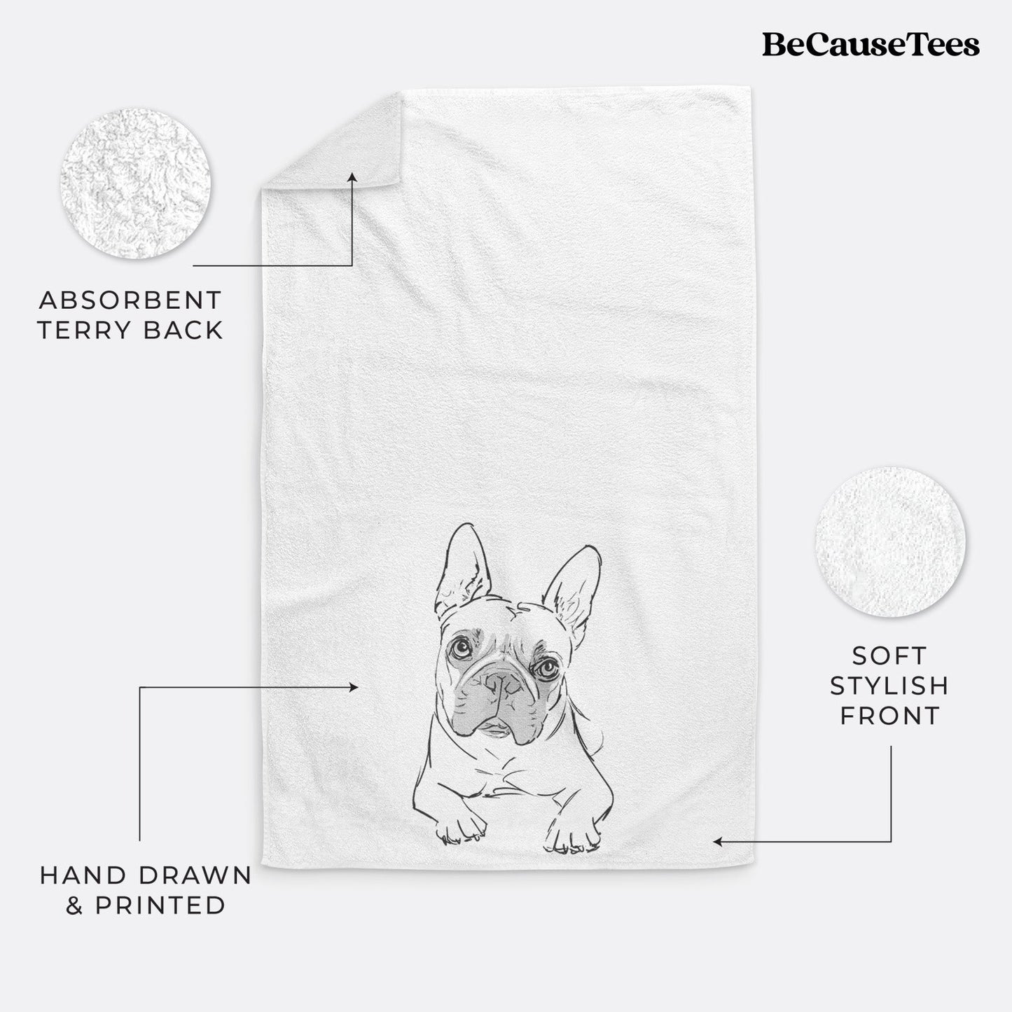 Doodled Buster the French Bulldog Premium Hand Towel