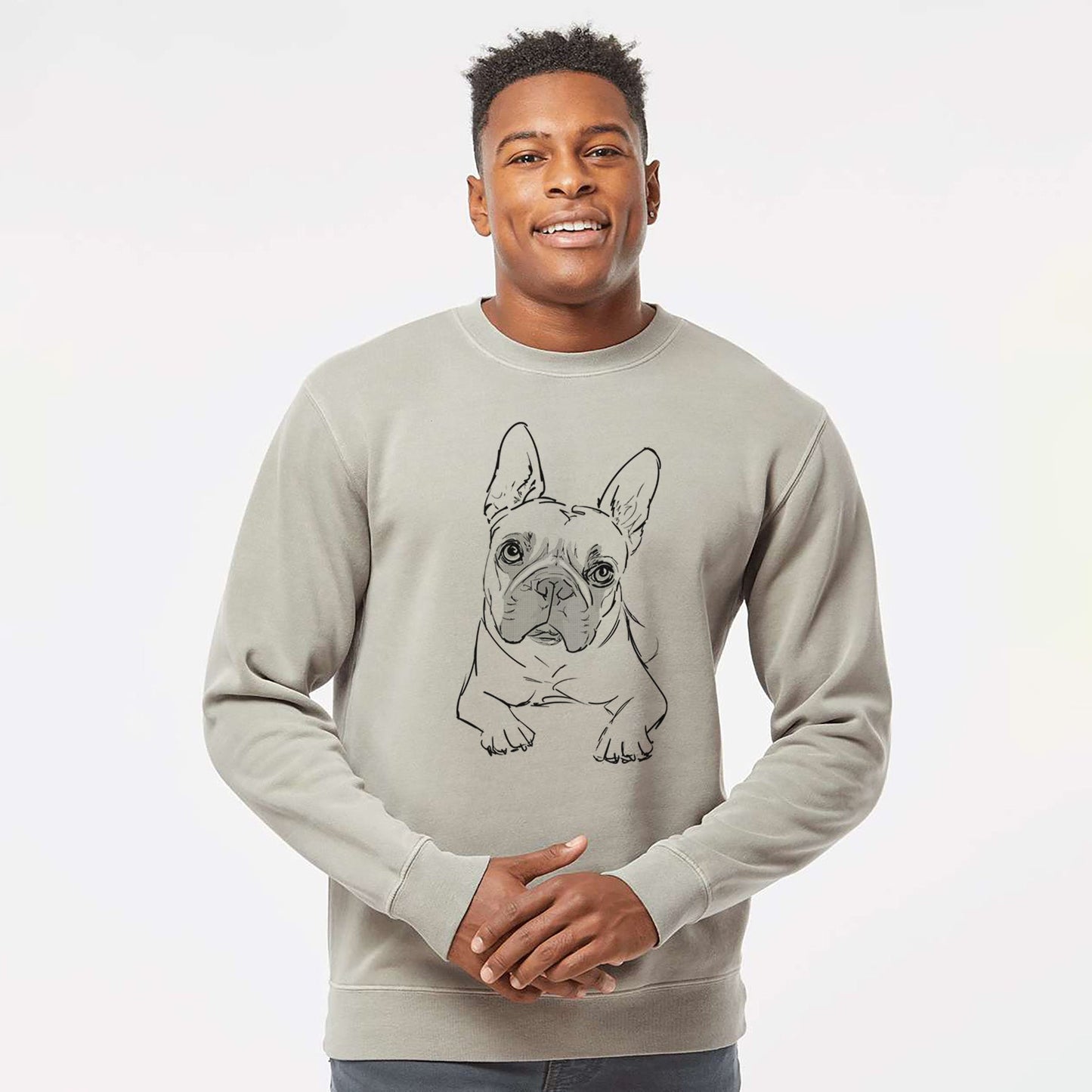 Doodled Buster the French Bulldog - Unisex Pigment Dyed Crew Sweatshirt