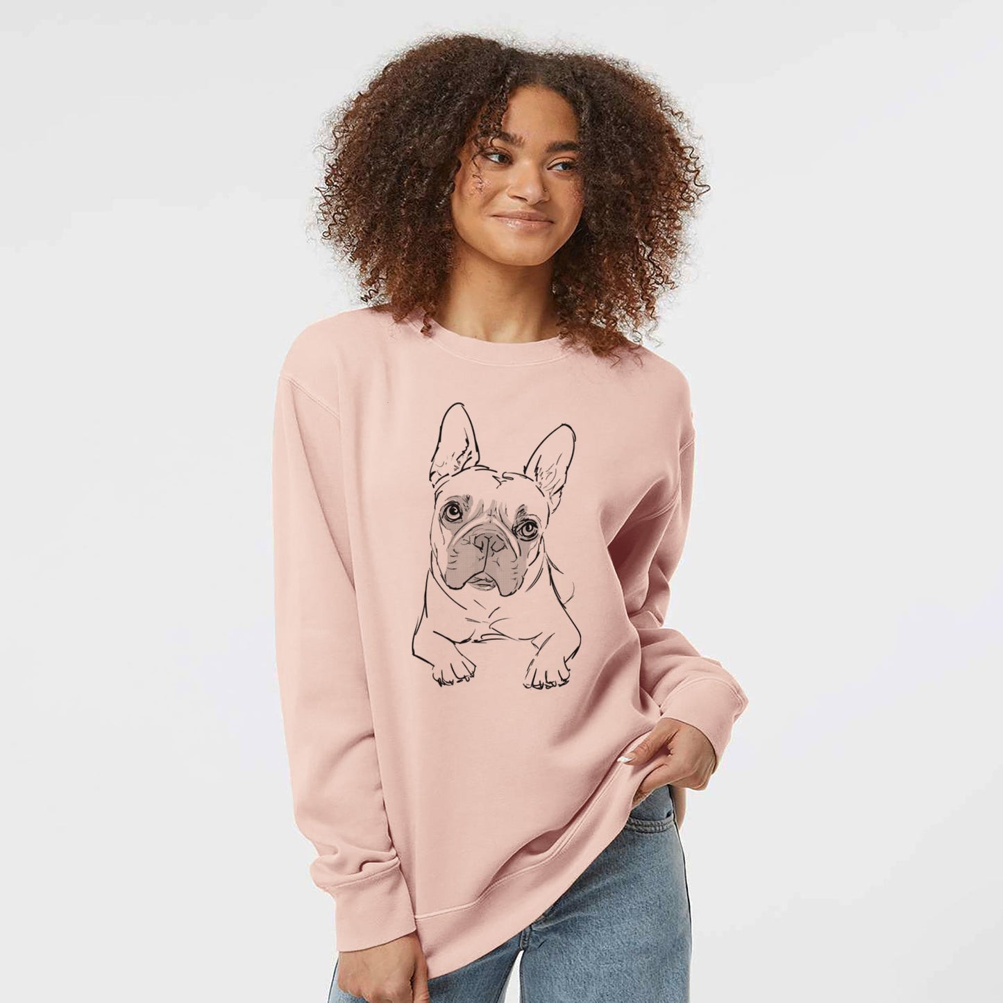 Doodled Buster the French Bulldog - Unisex Pigment Dyed Crew Sweatshirt
