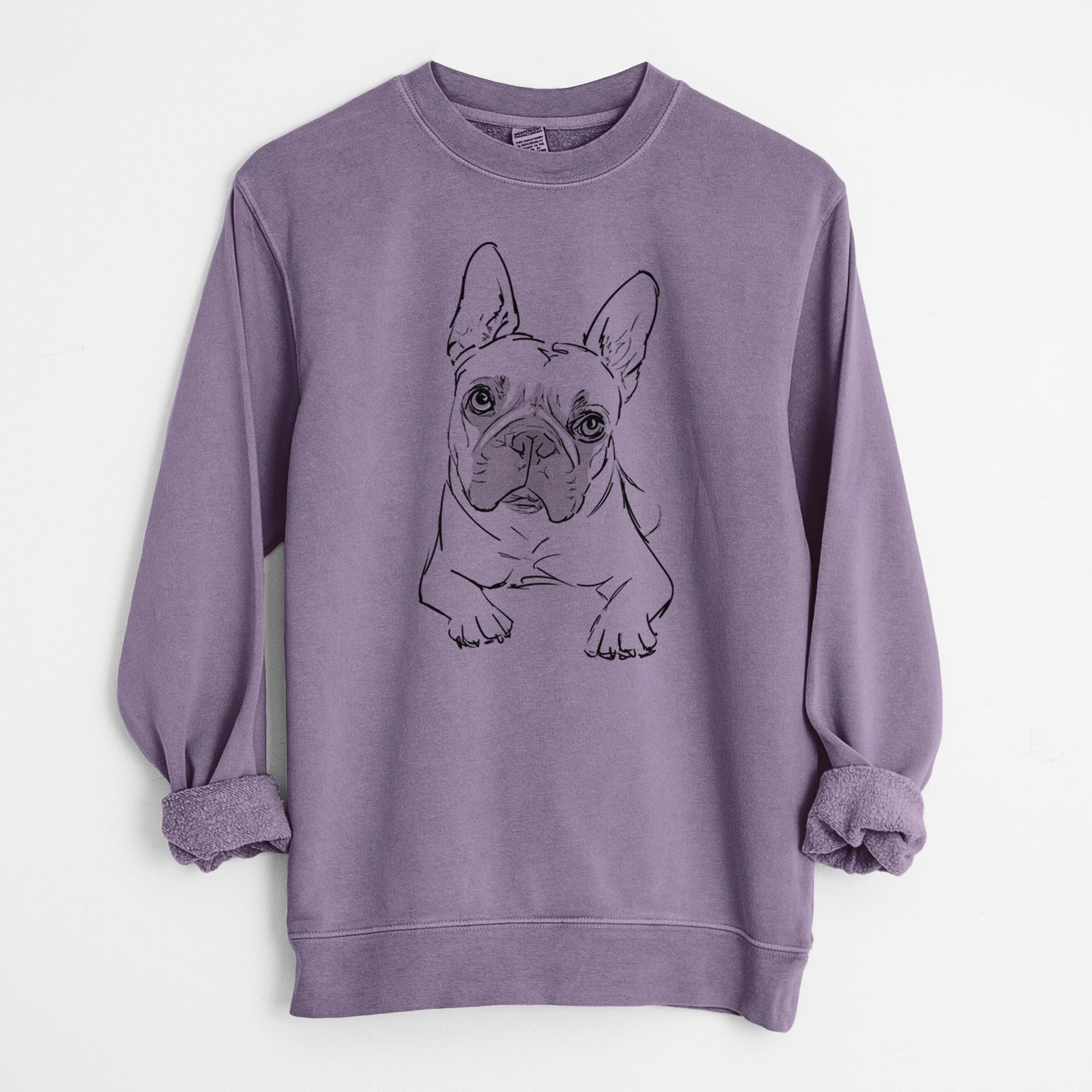 Doodled Buster the French Bulldog - Unisex Pigment Dyed Crew Sweatshirt