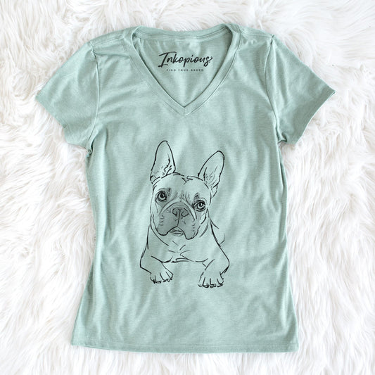 Doodled Buster the French Bulldog - Women's Perfect V-neck Shirt