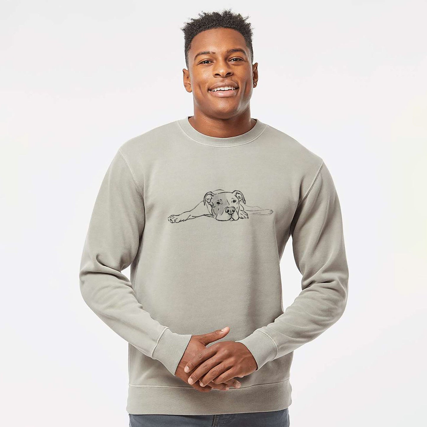 Doodled Harvey the American Staffordshire Terrier - Unisex Pigment Dyed Crew Sweatshirt