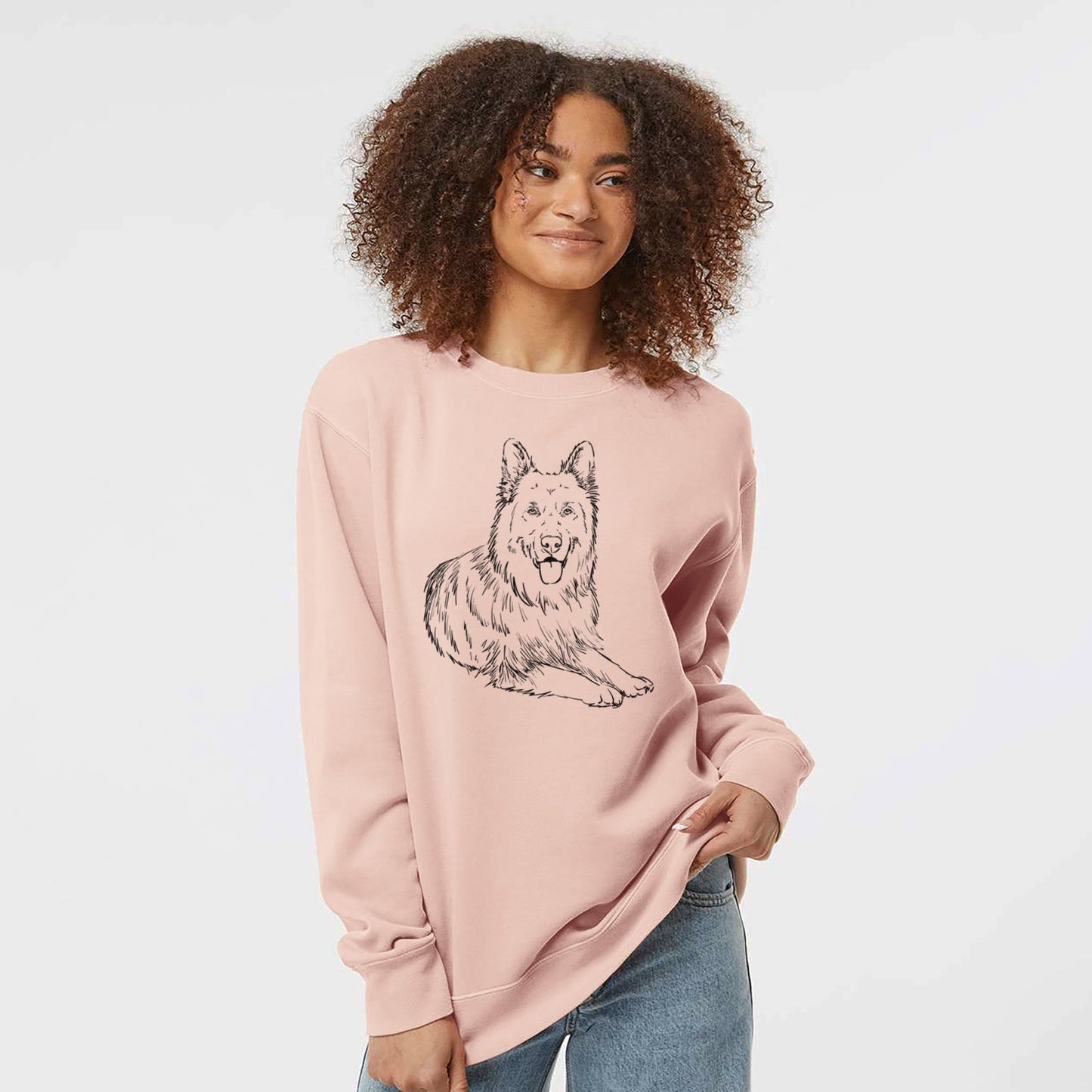 Doodled Jaxs the German Shepherd - Unisex Pigment Dyed Crew Sweatshirt