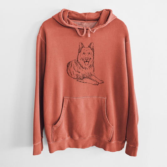 Doodled Jaxs the German Shepherd - Unisex Pigment Dyed Hoodie