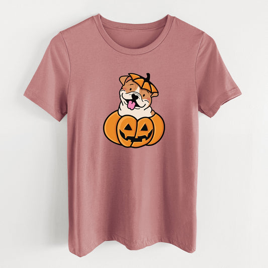 Pumpkin Pup - English Bulldog - Women's Lightweight Relaxed Fit 100% Cotton Crewneck