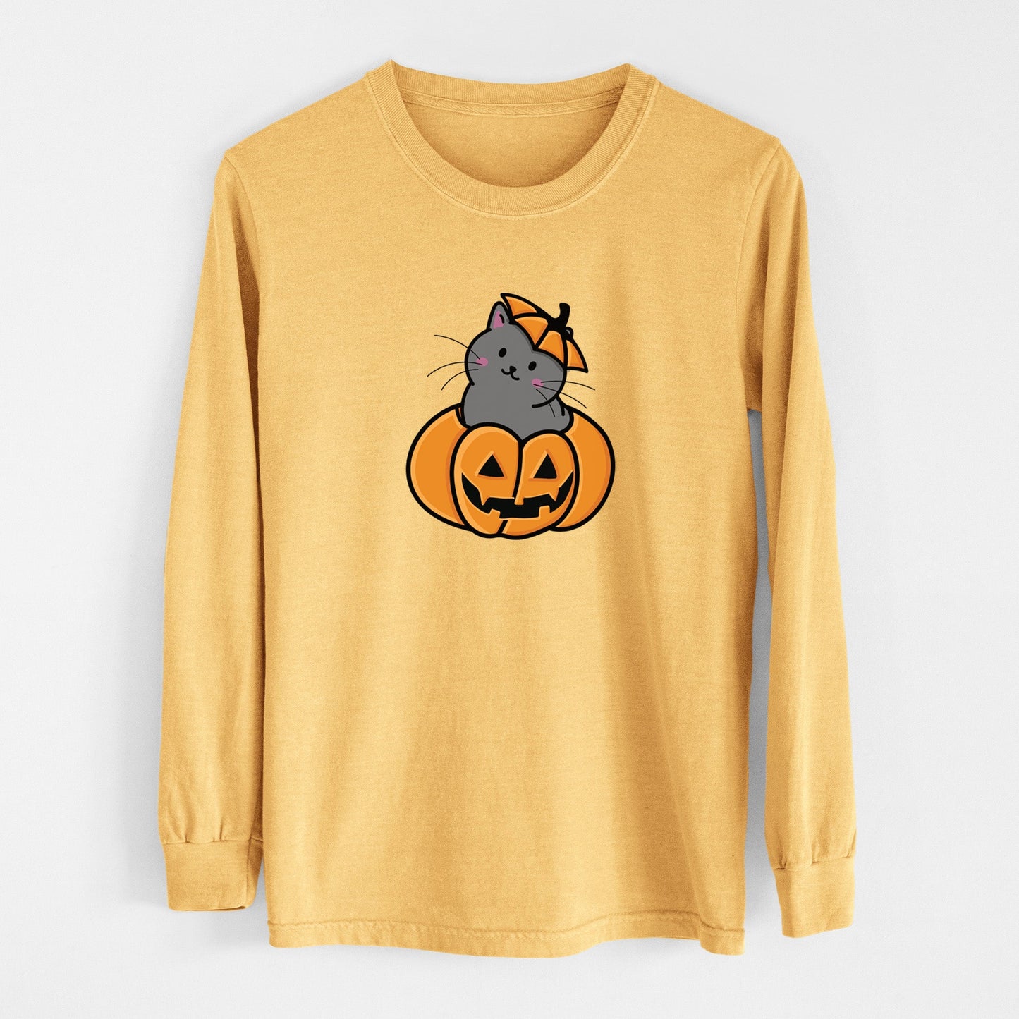 Pumpkin Cat - Black Cat - Heavyweight 100% Cotton Long Sleeve