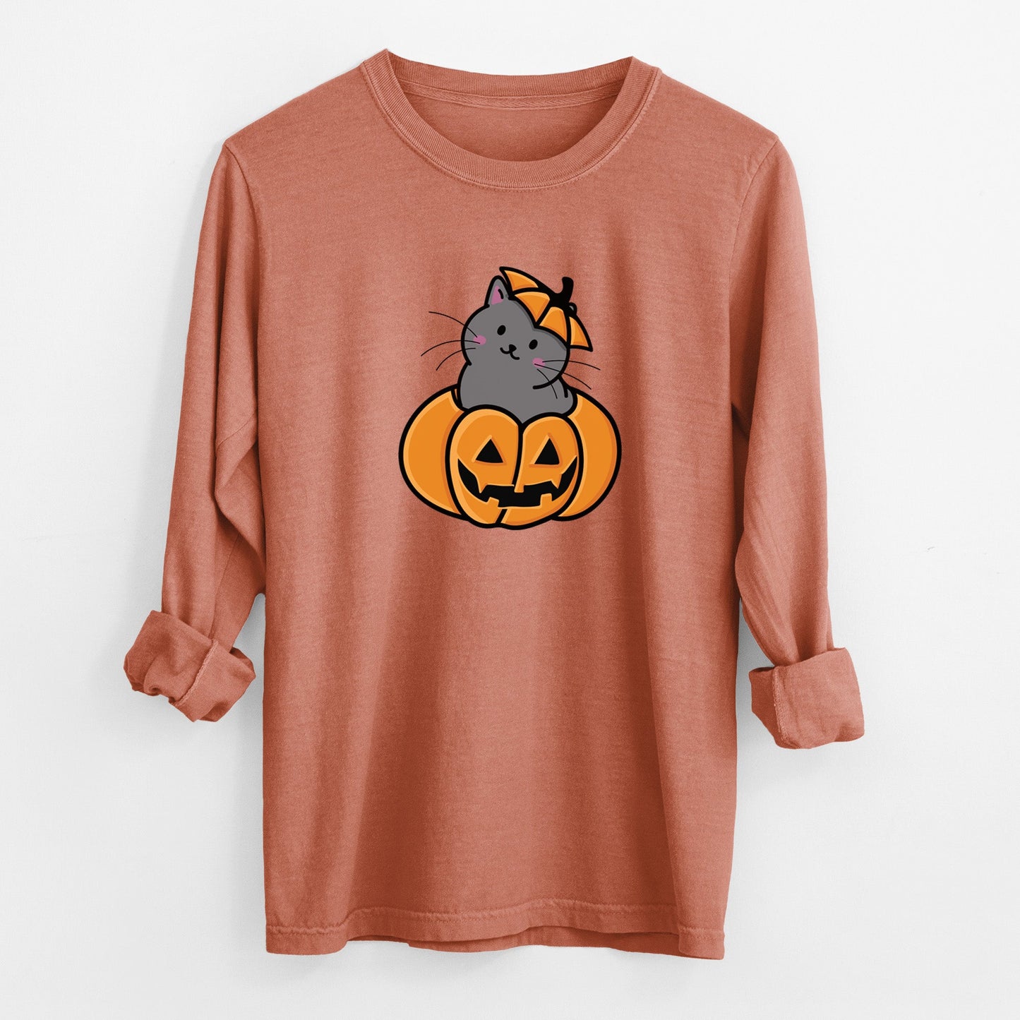 Pumpkin Cat - Black Cat - Heavyweight 100% Cotton Long Sleeve