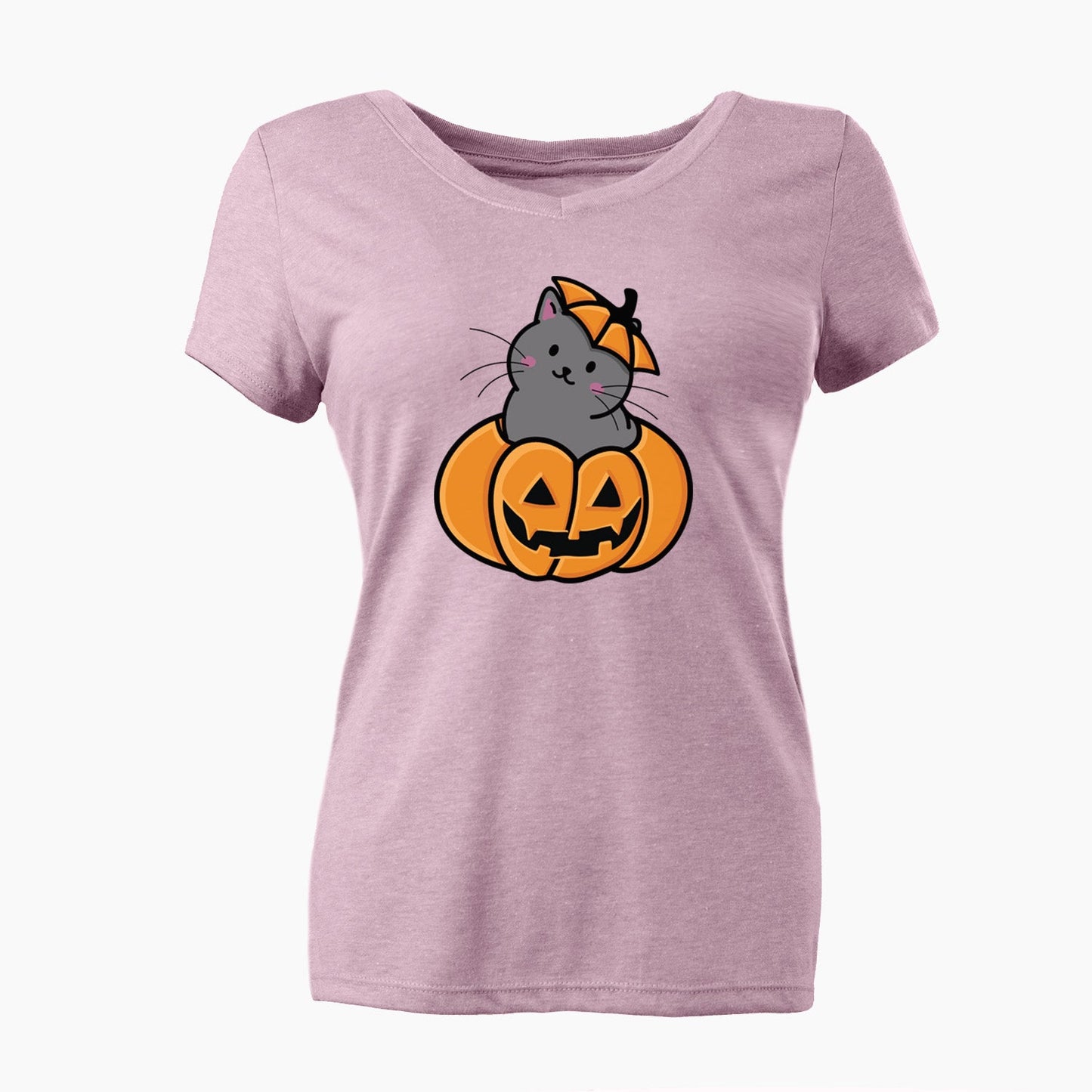 Pumpkin Cat - Black Cat - Women's Perfect V-neck Shirt