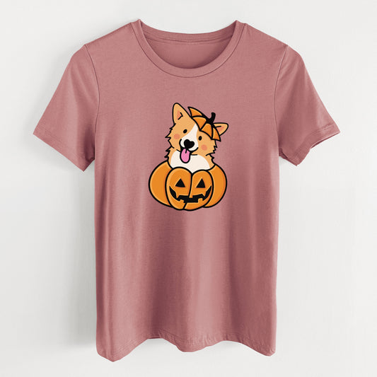 Pumpkin Pup - Corgi - Women's Lightweight Relaxed Fit 100% Cotton Crewneck