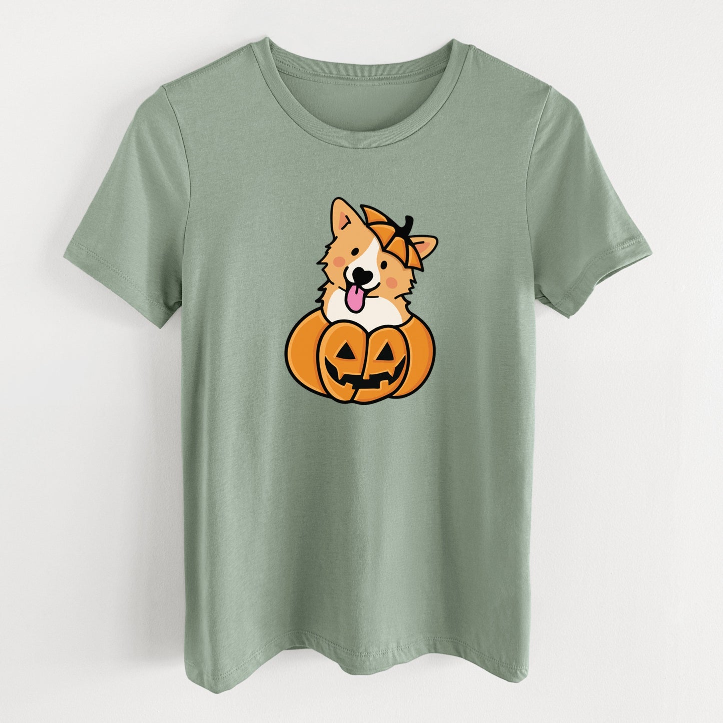 Pumpkin Pup - Corgi - Women's Lightweight Relaxed Fit 100% Cotton Crewneck