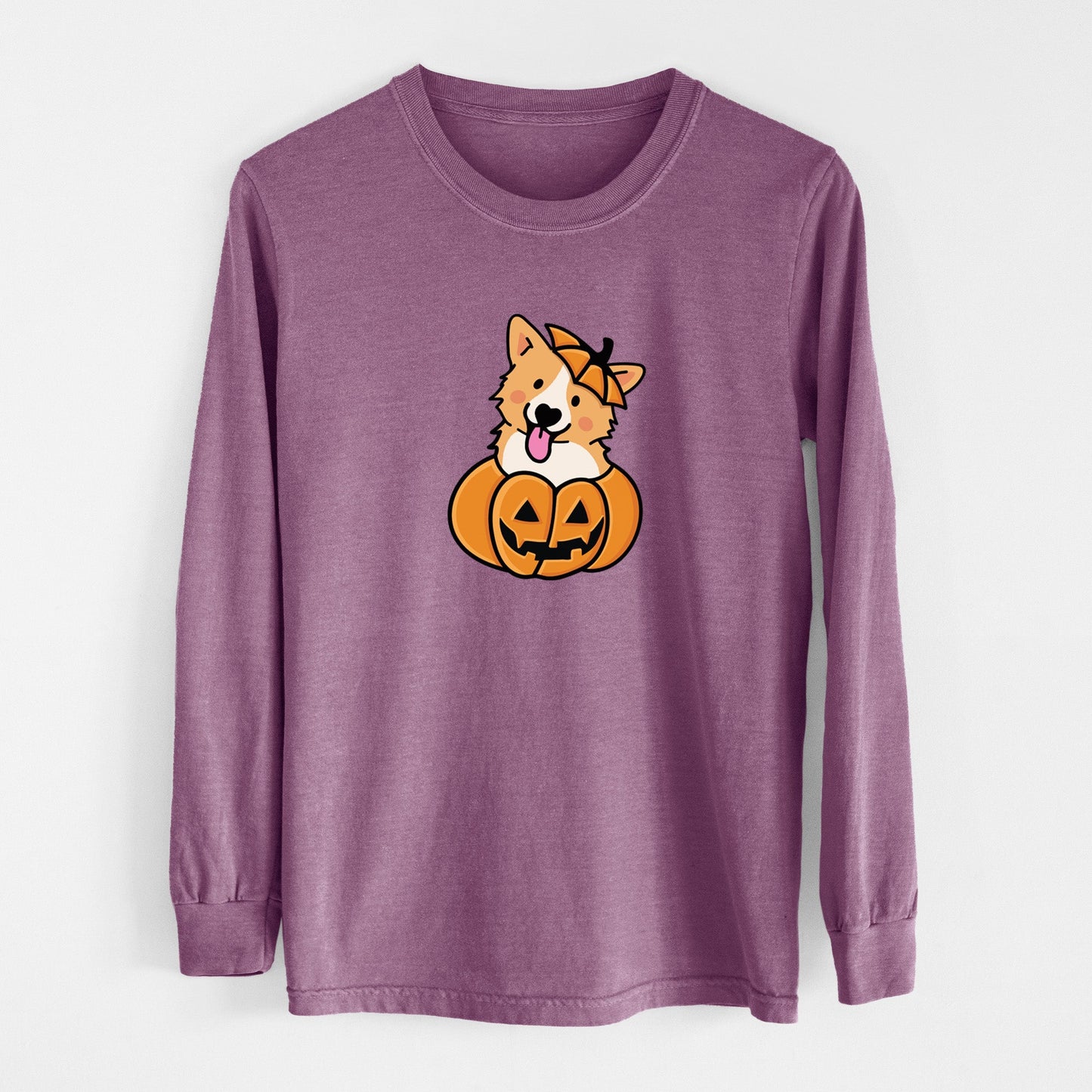 Pumpkin Pup - Corgi - Heavyweight 100% Cotton Long Sleeve