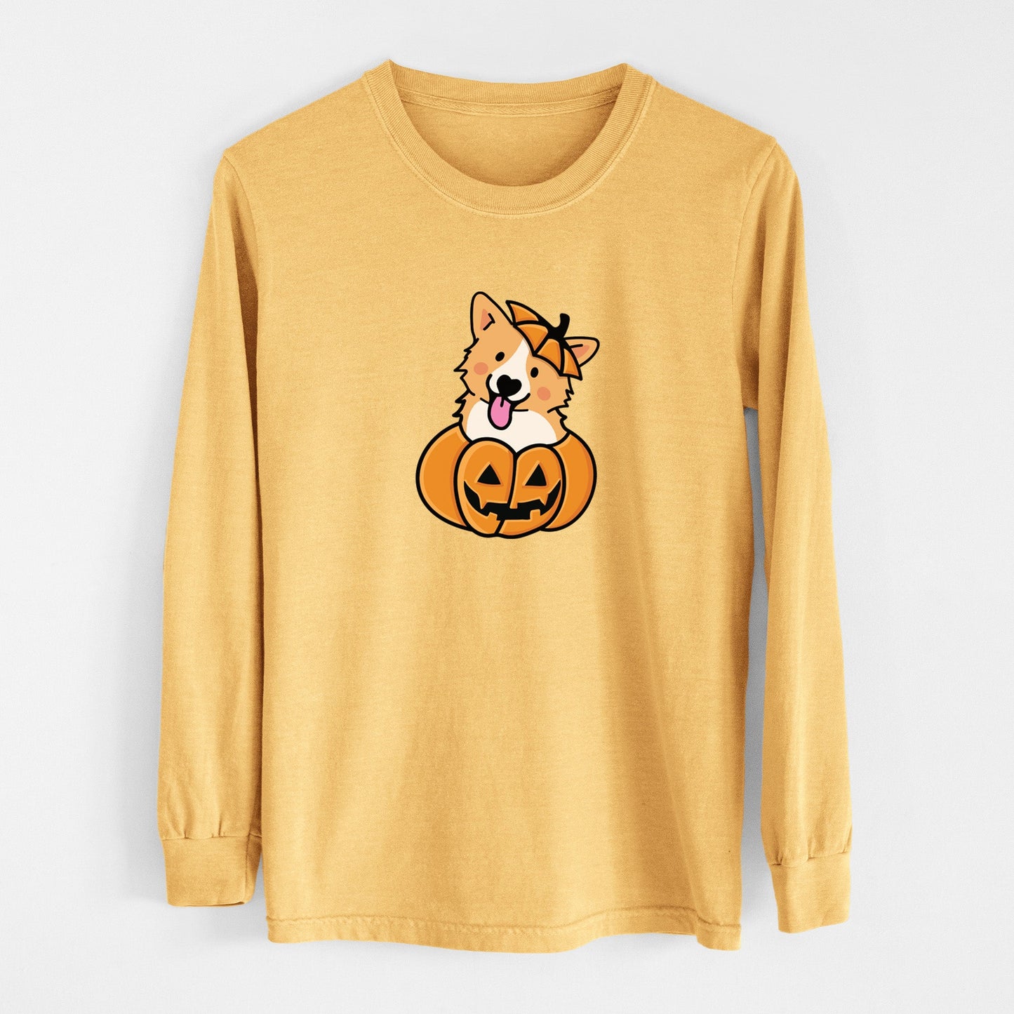 Pumpkin Pup - Corgi - Heavyweight 100% Cotton Long Sleeve