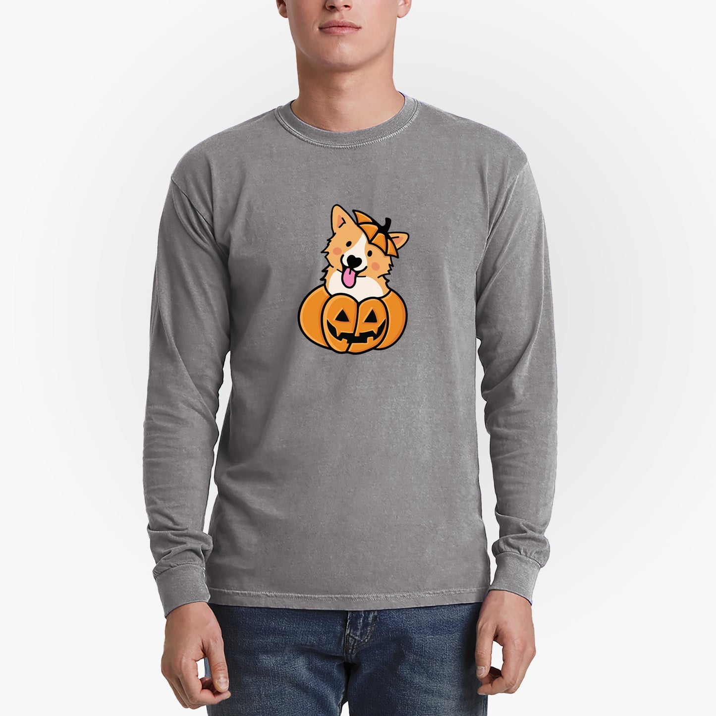 Pumpkin Pup - Corgi - Heavyweight 100% Cotton Long Sleeve