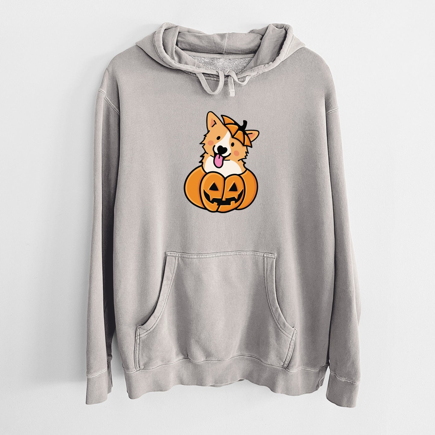 Pumpkin Pup - Corgi - Unisex Pigment Dyed Hoodie