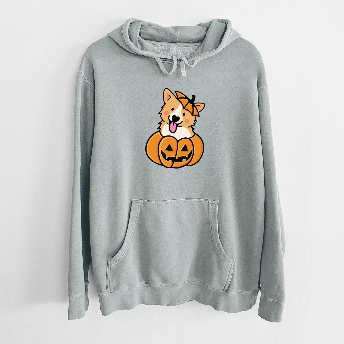 Pumpkin Pup - Corgi - Unisex Pigment Dyed Hoodie