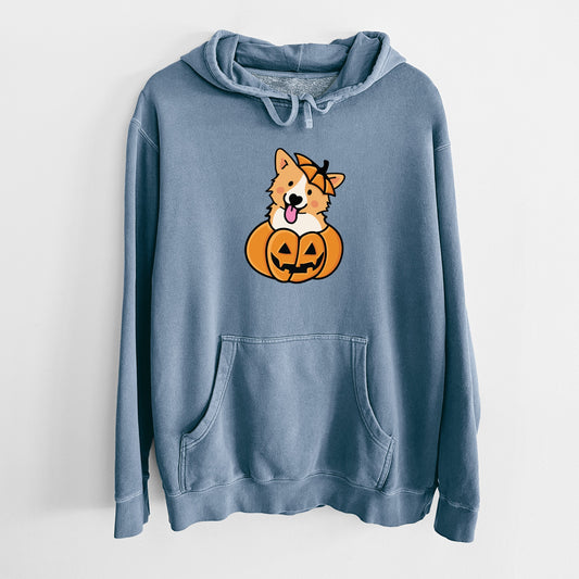 Pumpkin Pup - Corgi - Unisex Pigment Dyed Hoodie