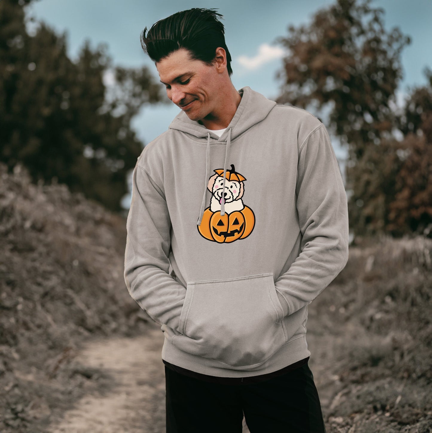 Pumpkin Pup - Doodle - Unisex Pigment Dyed Hoodie