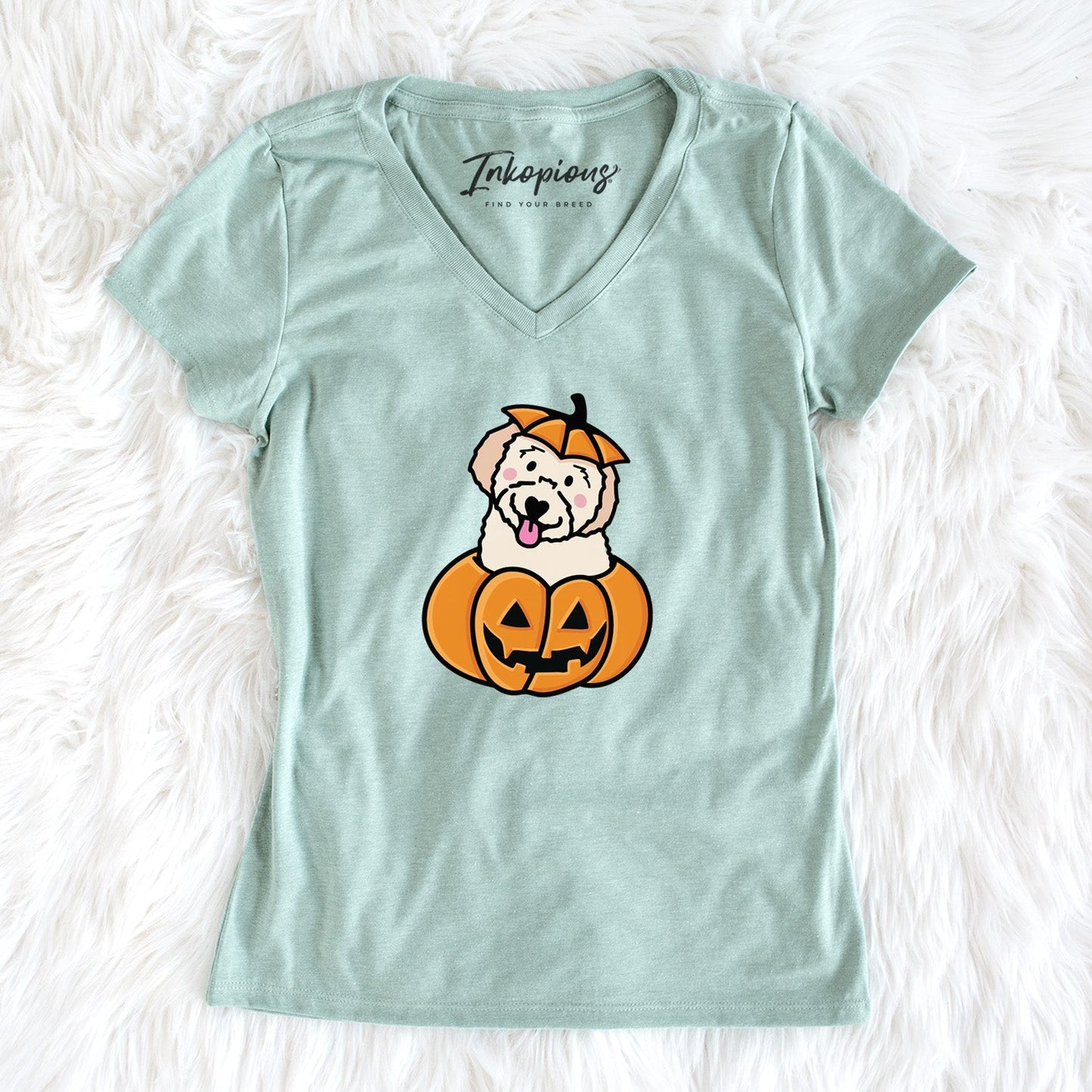 Pumpkin Pup - Doodle - Women's Perfect V-neck Shirt
