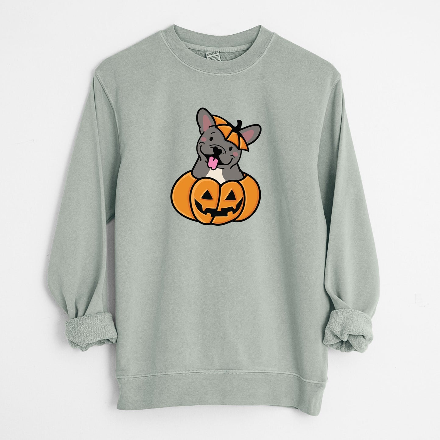 Pumpkin Pup - French Bulldog - Unisex Pigment Dyed Crew Sweatshirt
