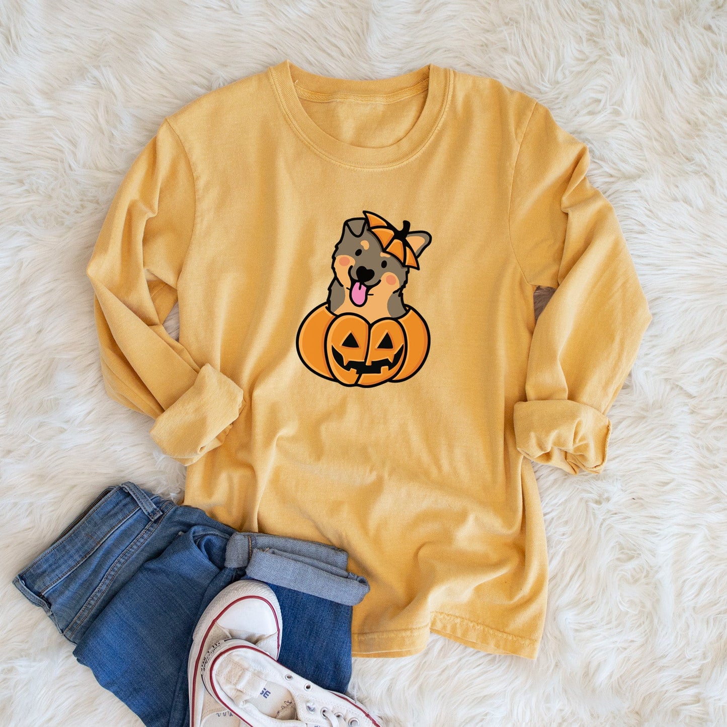Pumpkin Pup - German Shepherd - Heavyweight 100% Cotton Long Sleeve
