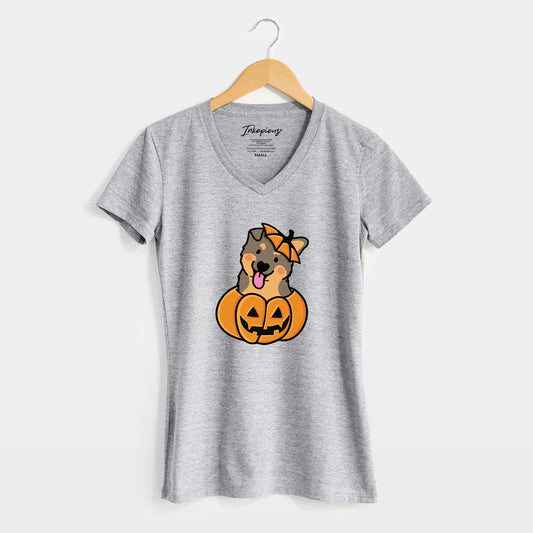 Pumpkin Pup - German Shepherd - Women's Perfect V-neck Shirt