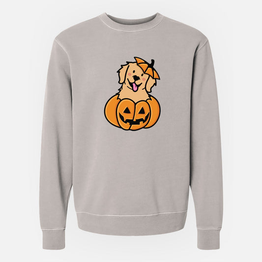 Pumpkin Pup - Golden Retriever - Unisex Pigment Dyed Crew Sweatshirt