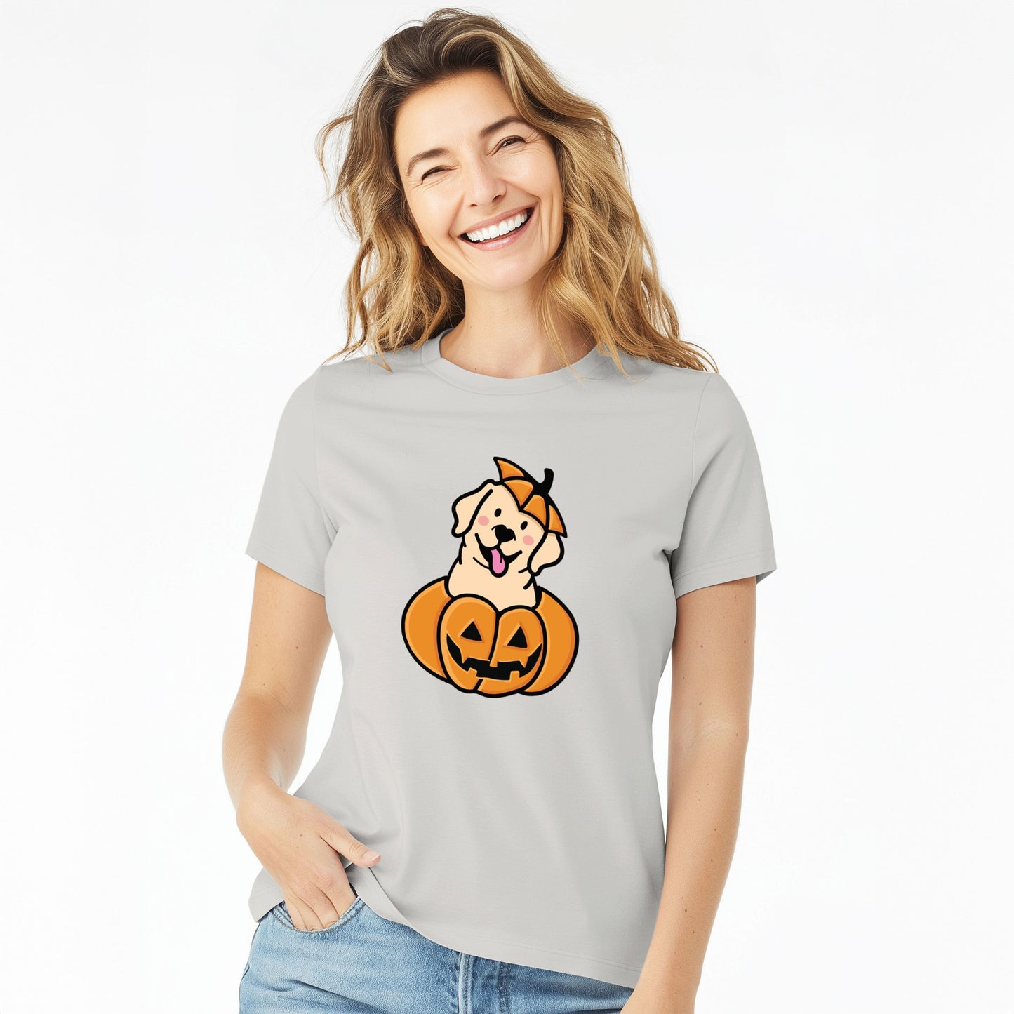 Pumpkin Pup - Labrador Retriever - Women's Lightweight Relaxed Fit 100% Cotton Crewneck