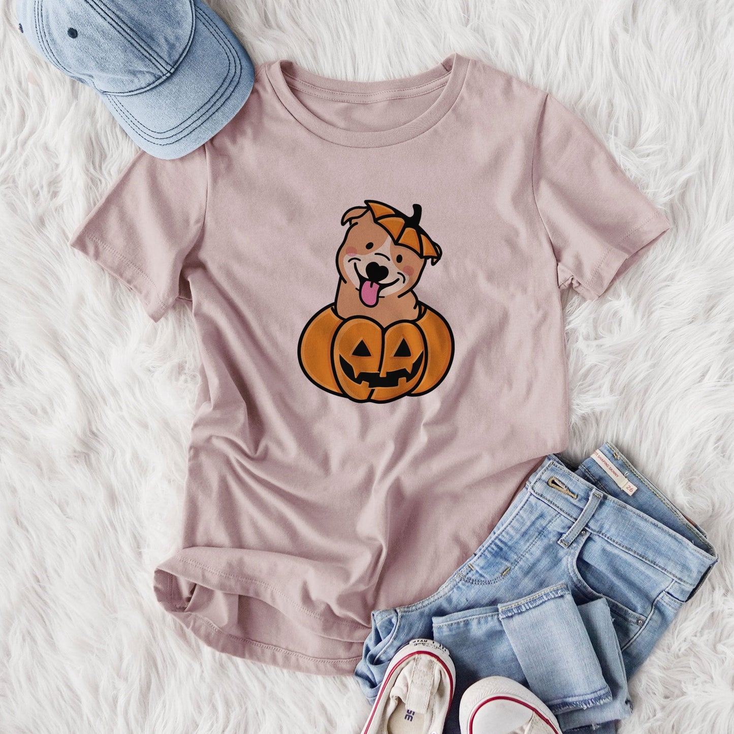 Pumpkin Pup - Pitbull - Women's Lightweight Relaxed Fit 100% Cotton Crewneck