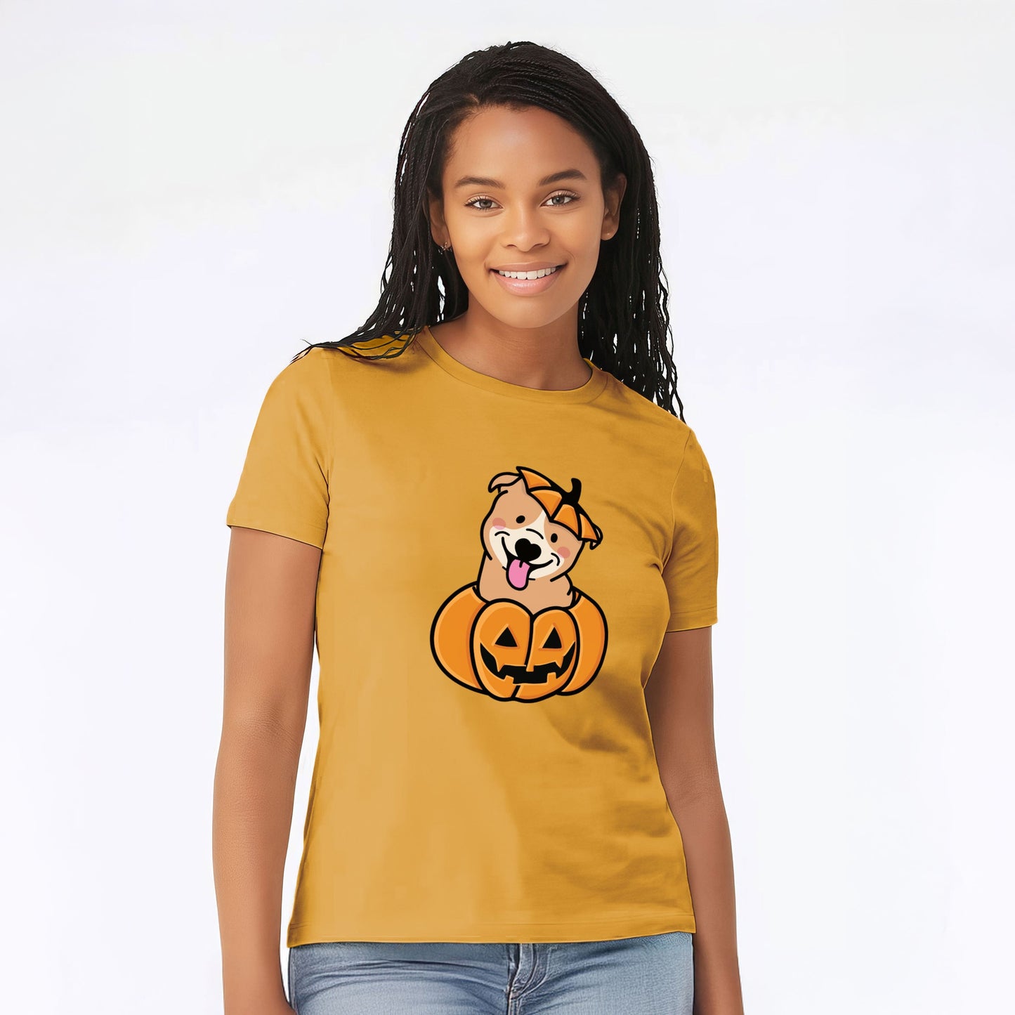 Pumpkin Pup - Pitbull - Women's Lightweight Relaxed Fit 100% Cotton Crewneck