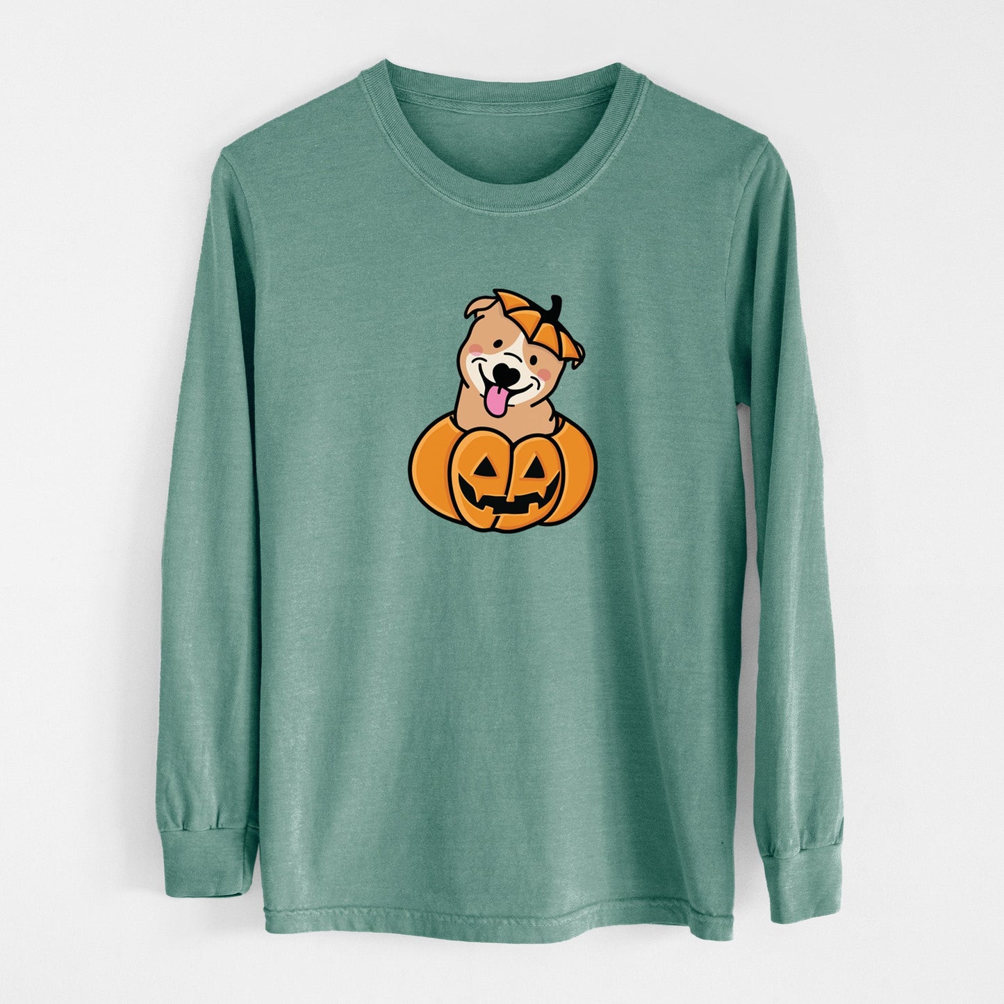 Pumpkin Pup - Pitbull - Heavyweight 100% Cotton Long Sleeve