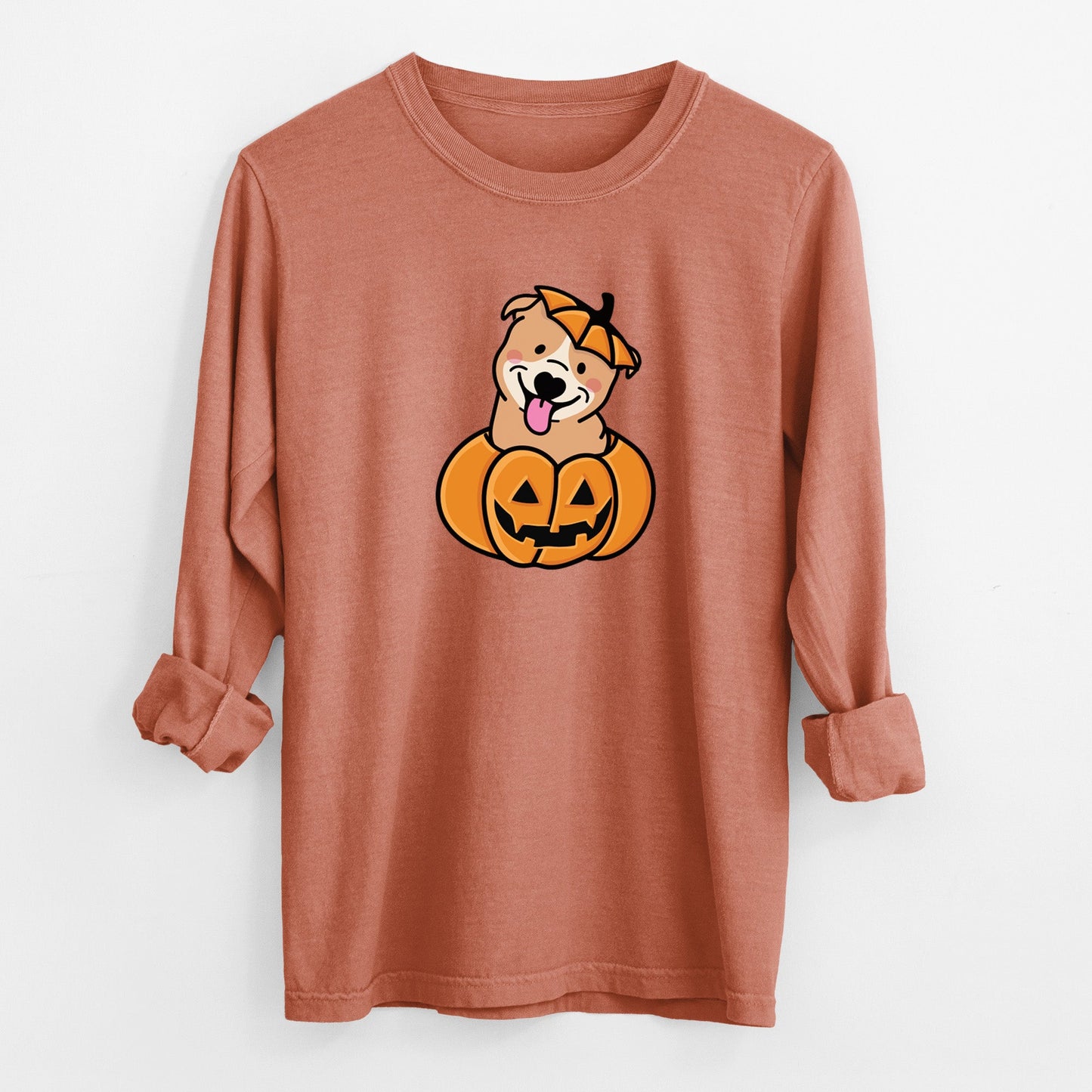 Pumpkin Pup - Pitbull - Heavyweight 100% Cotton Long Sleeve