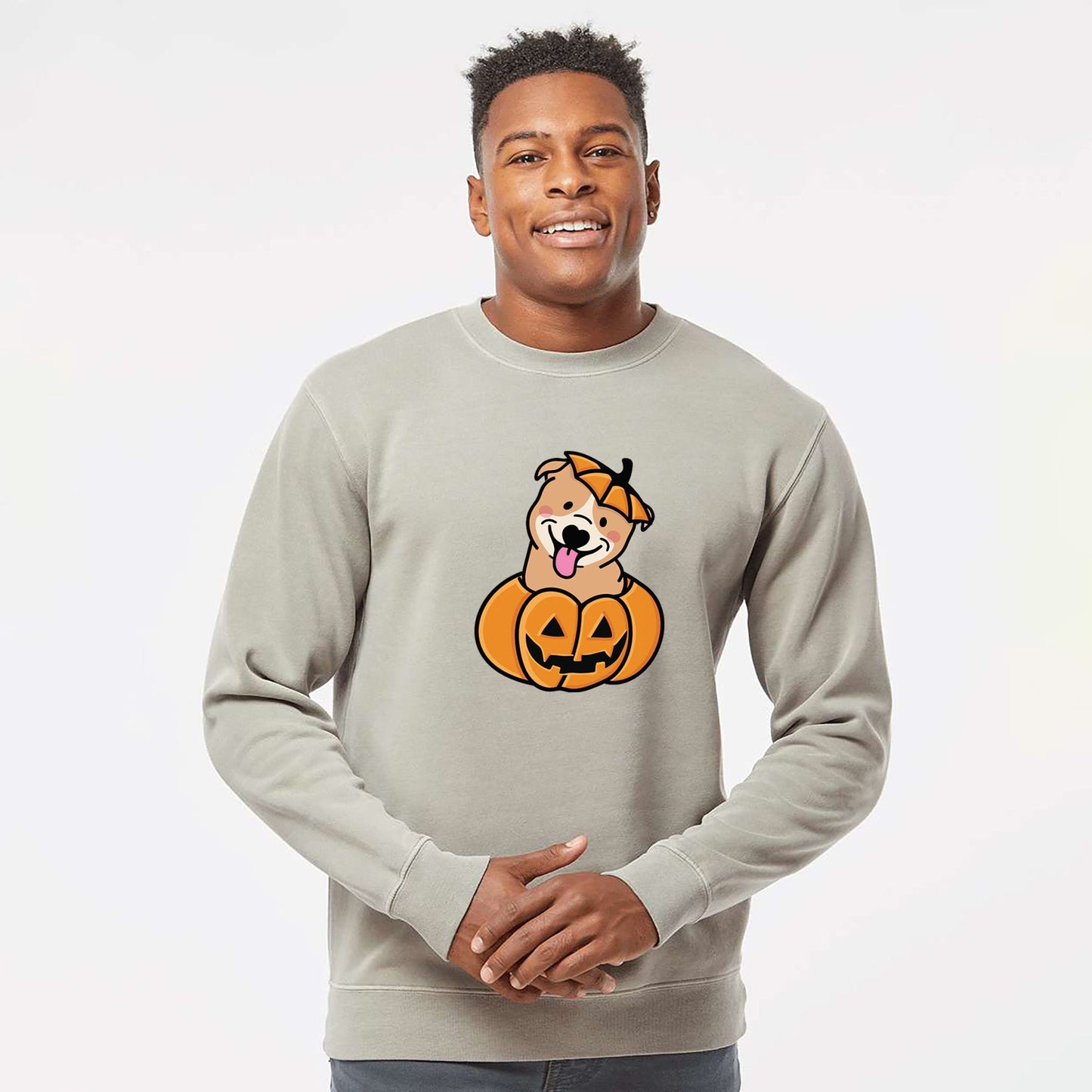Pumpkin Pup - Pitbull - Unisex Pigment Dyed Crew Sweatshirt