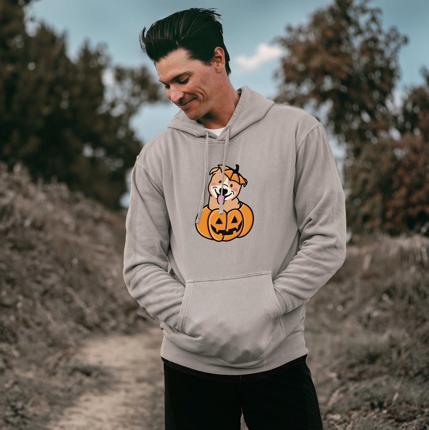 Pumpkin Pup - Pitbull - Unisex Pigment Dyed Hoodie