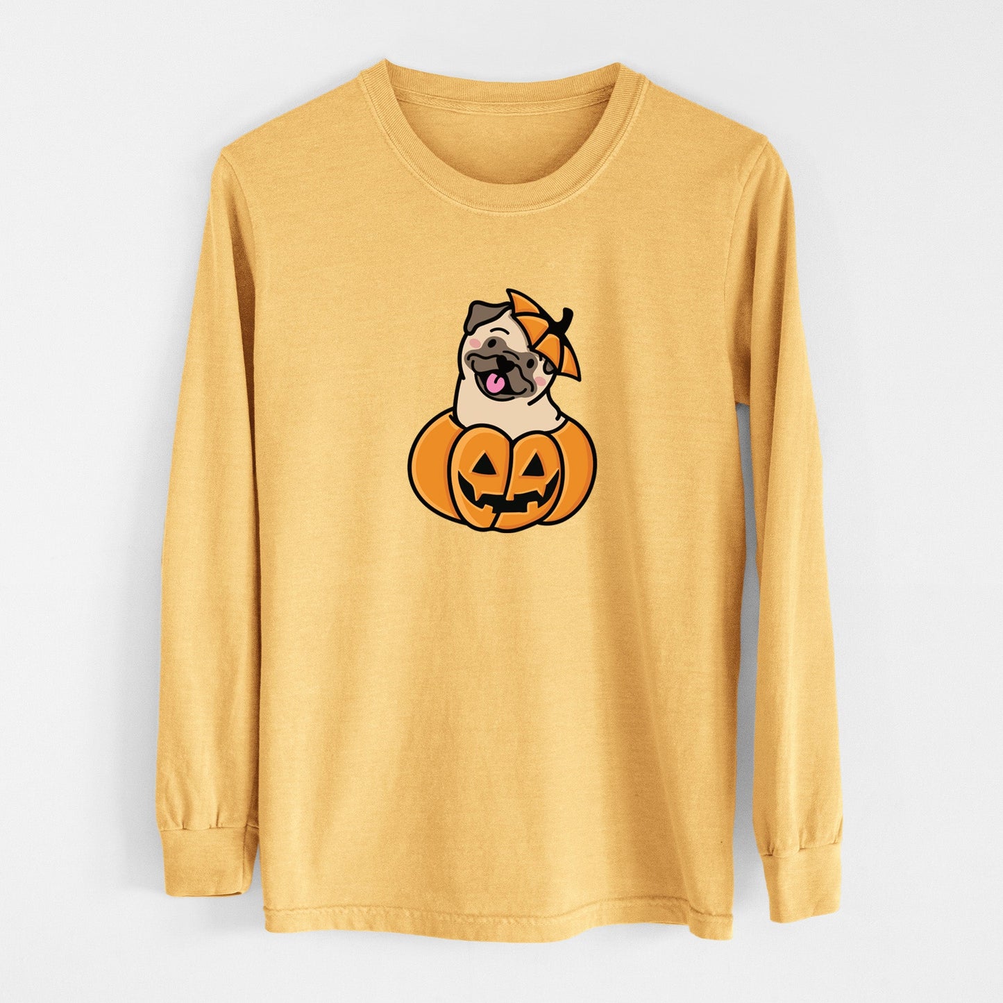 Pumpkin Pup - Pug - Heavyweight 100% Cotton Long Sleeve