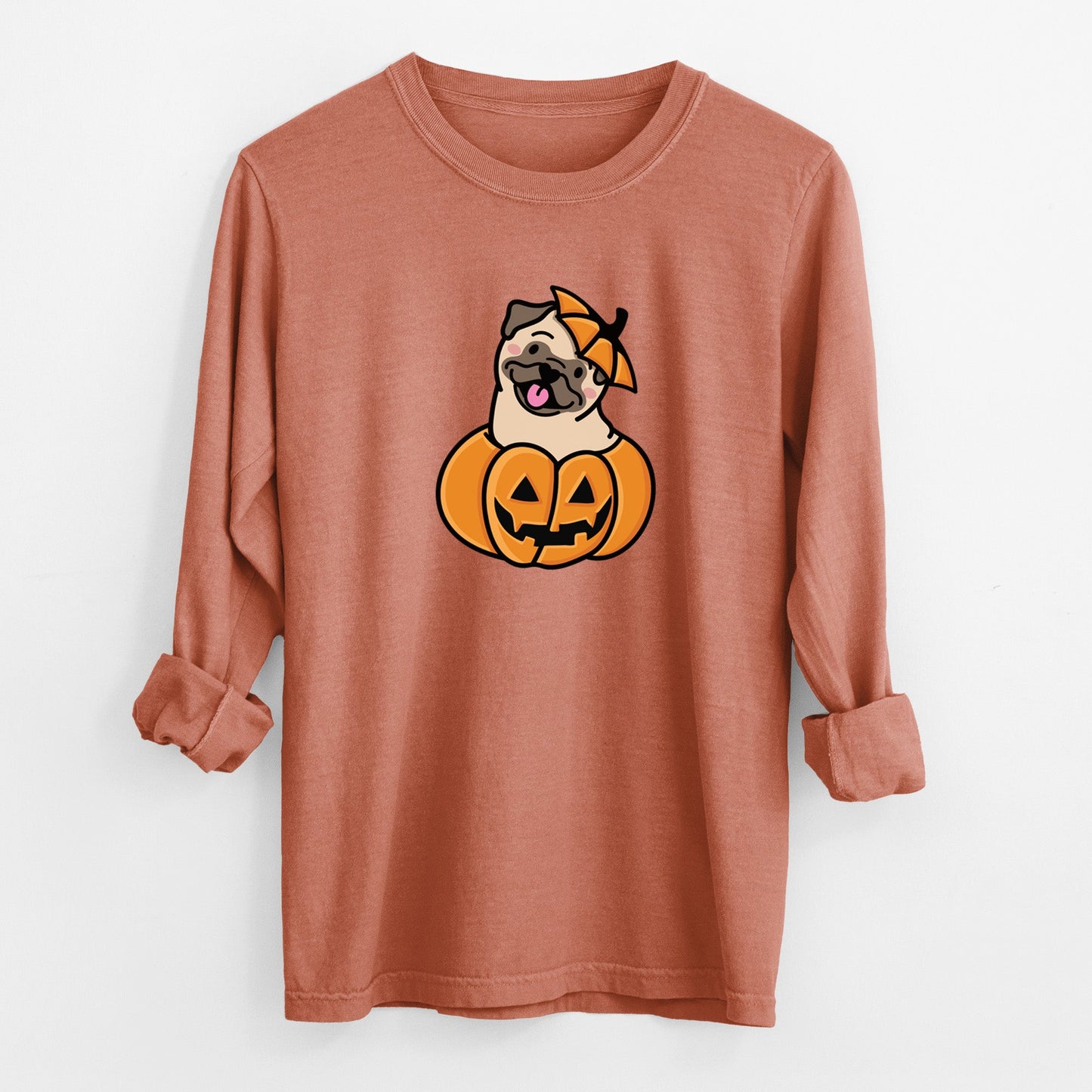 Pumpkin Pup - Pug - Heavyweight 100% Cotton Long Sleeve