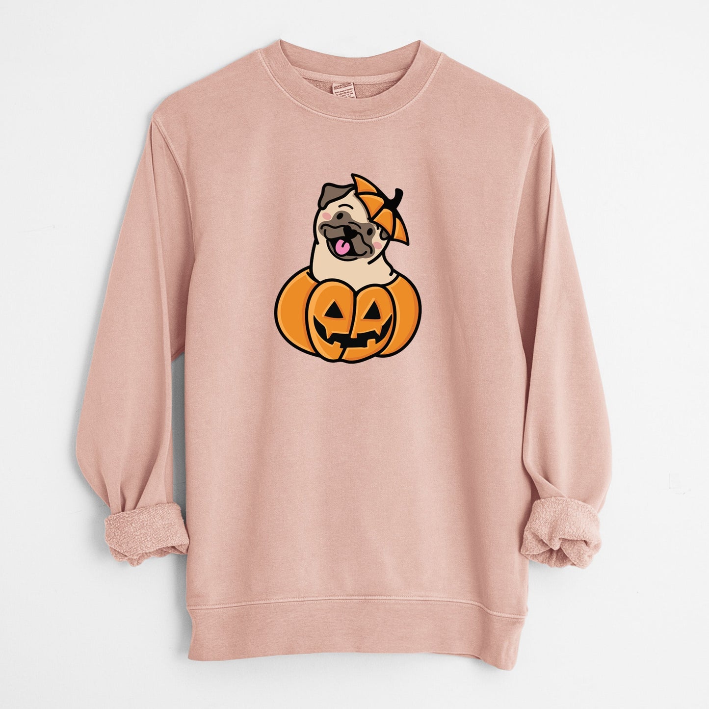 Pumpkin Pup - Pug - Unisex Pigment Dyed Crew Sweatshirt