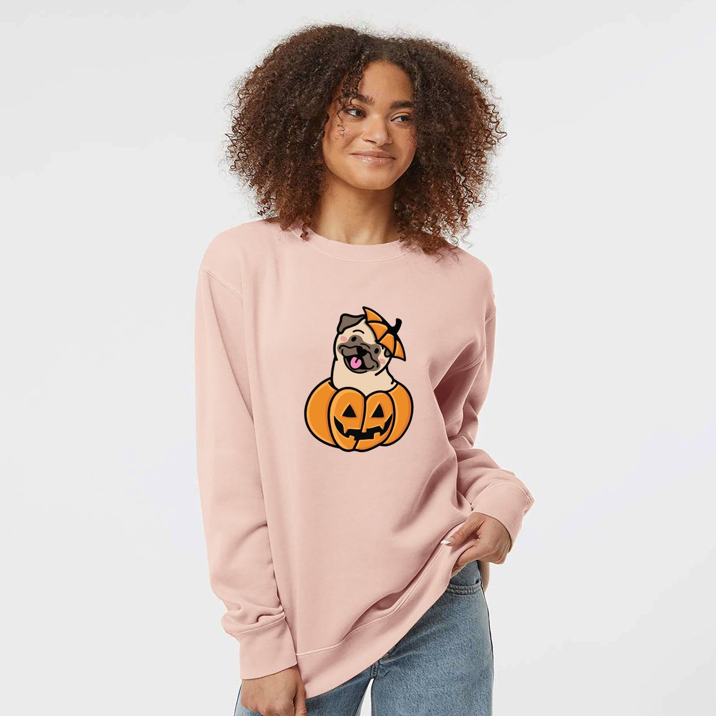 Pumpkin Pup - Pug - Unisex Pigment Dyed Crew Sweatshirt