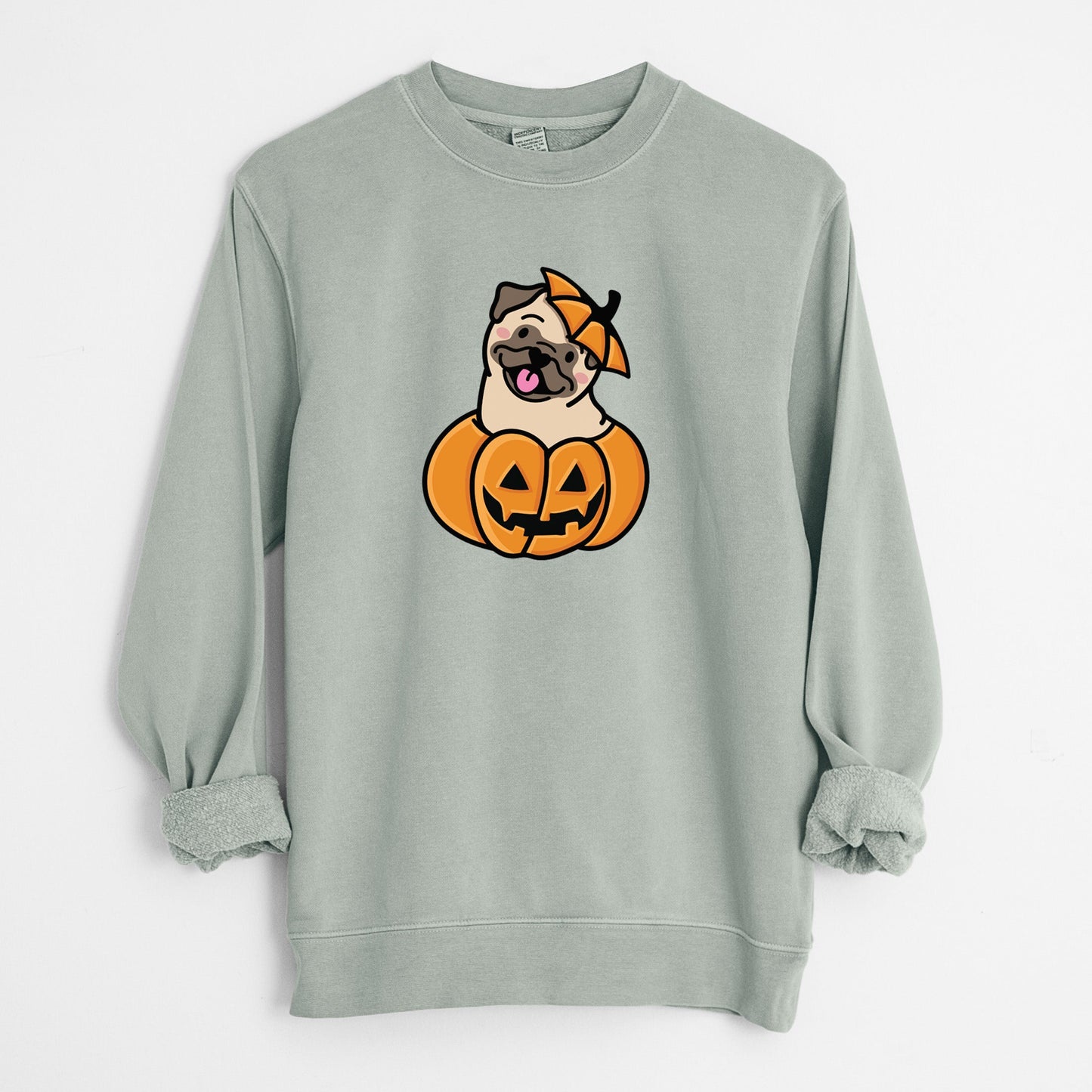 Pumpkin Pup - Pug - Unisex Pigment Dyed Crew Sweatshirt