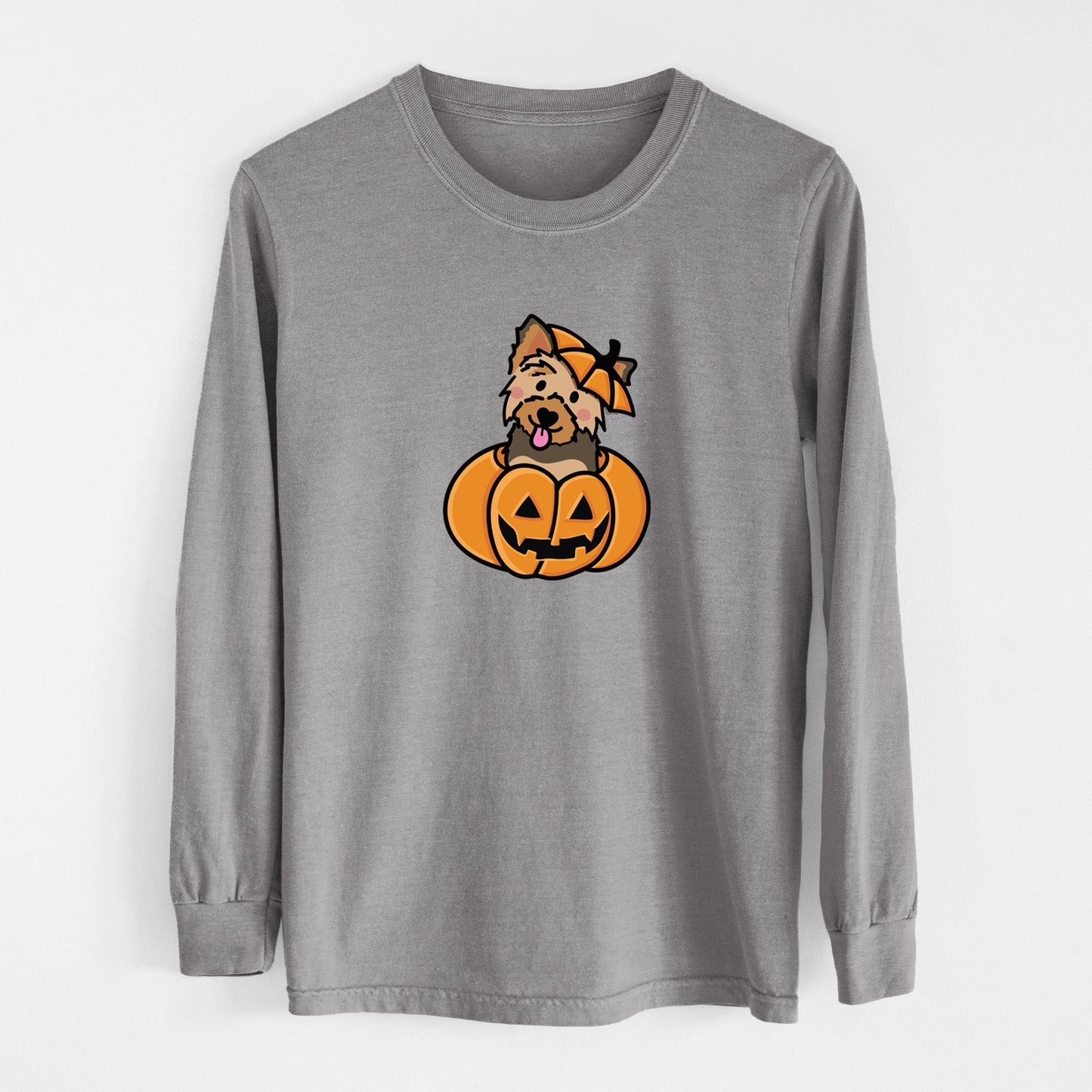 Pumpkin Pup - Yorkie - Heavyweight 100% Cotton Long Sleeve