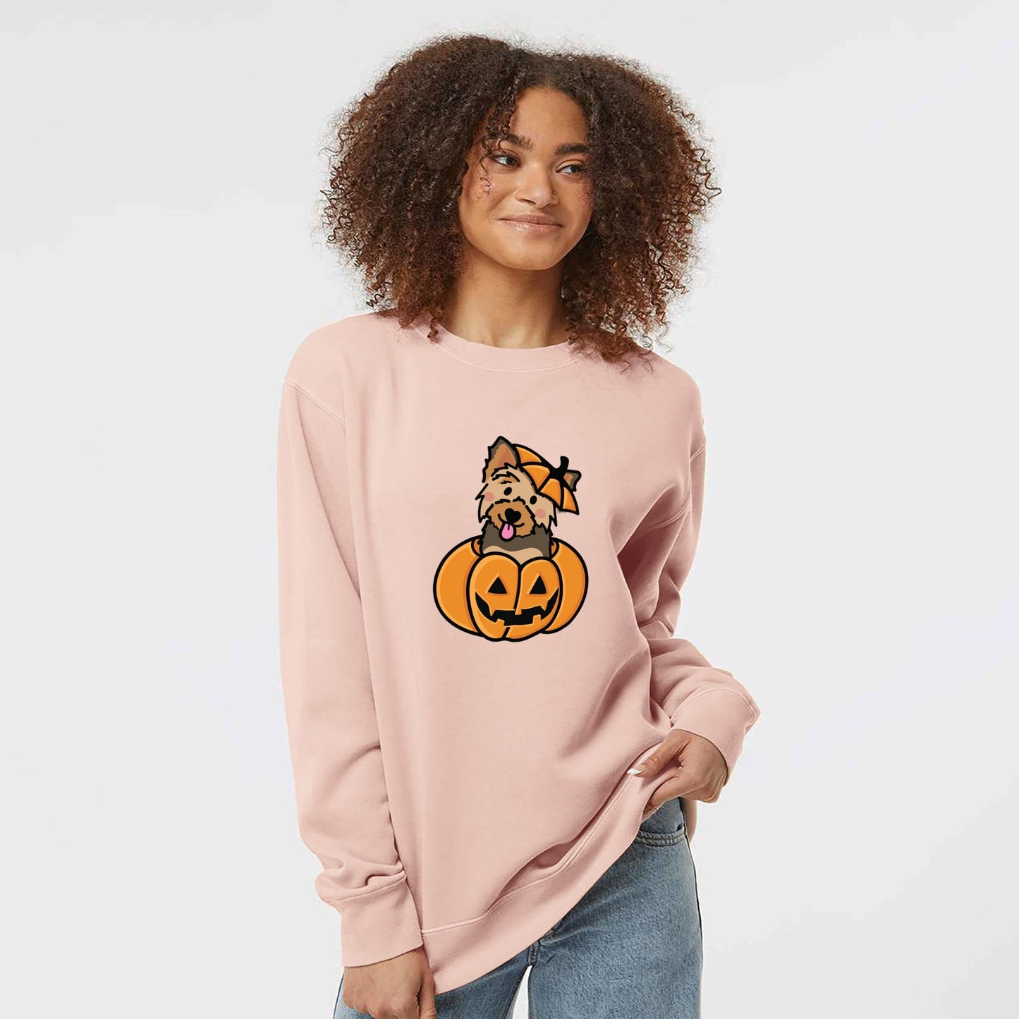 Pumpkin Pup - Yorkie - Unisex Pigment Dyed Crew Sweatshirt