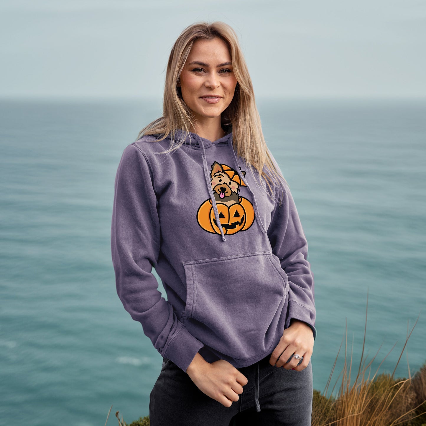 Pumpkin Pup - Yorkie - Unisex Pigment Dyed Hoodie