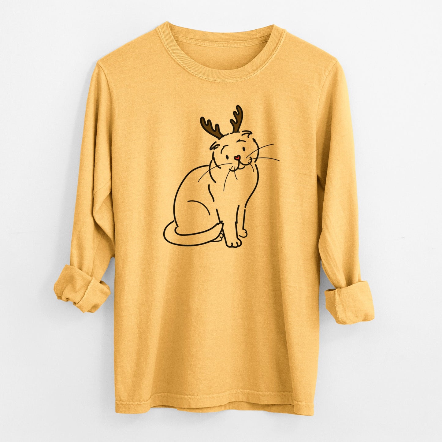 Red Nose Scottish Fold Cat - Hank - Heavyweight 100% Cotton Long Sleeve