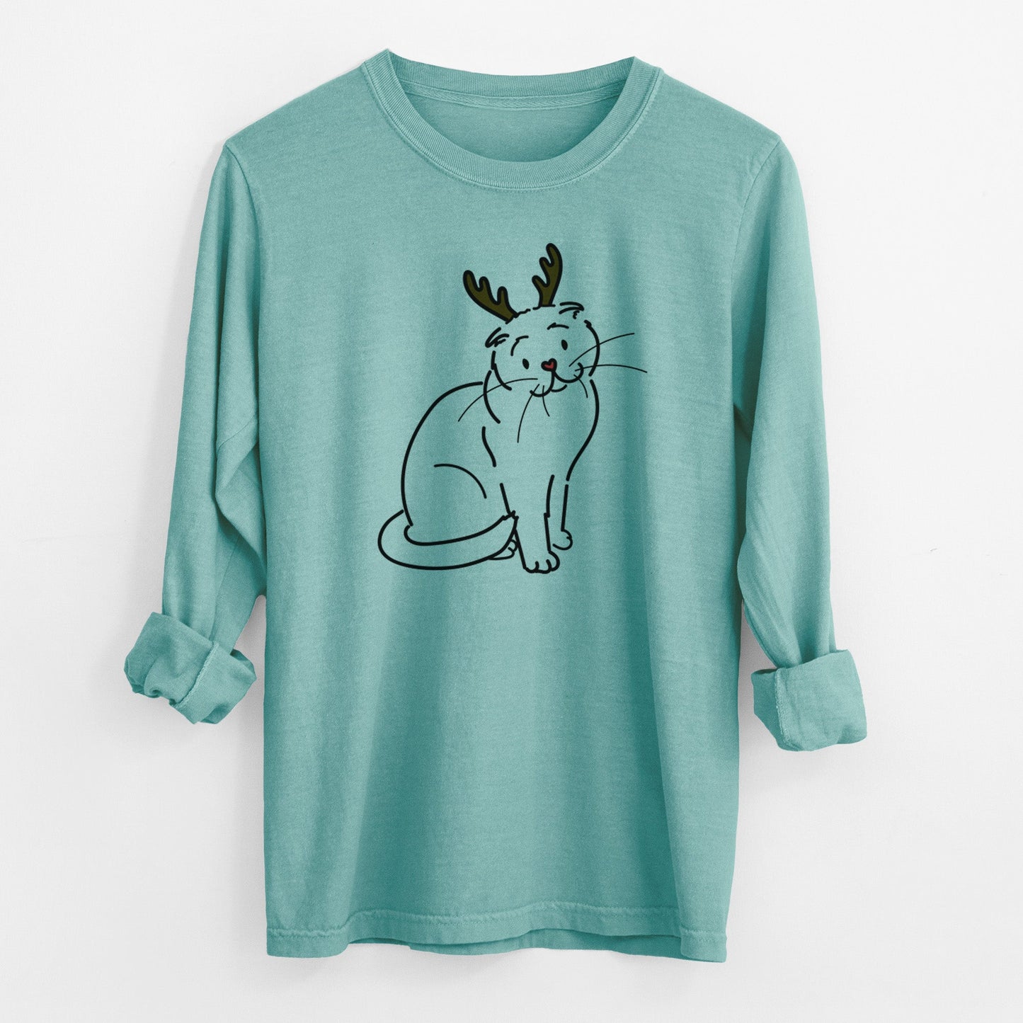 Red Nose Scottish Fold Cat - Hank - Heavyweight 100% Cotton Long Sleeve
