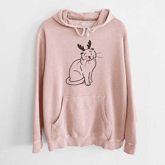 Red Nose Scottish Fold Cat - Hank - Unisex Pigment Dyed Hoodie