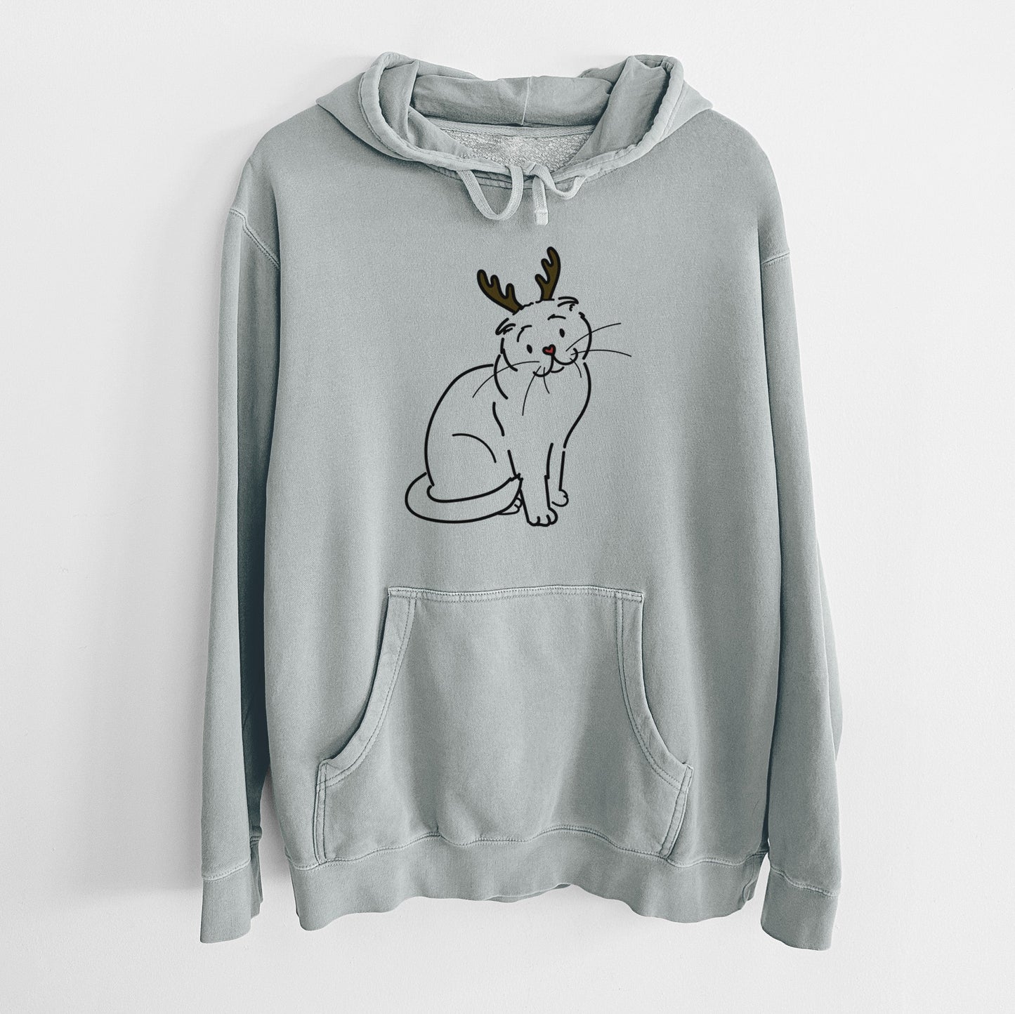 Red Nose Scottish Fold Cat - Hank - Unisex Pigment Dyed Hoodie