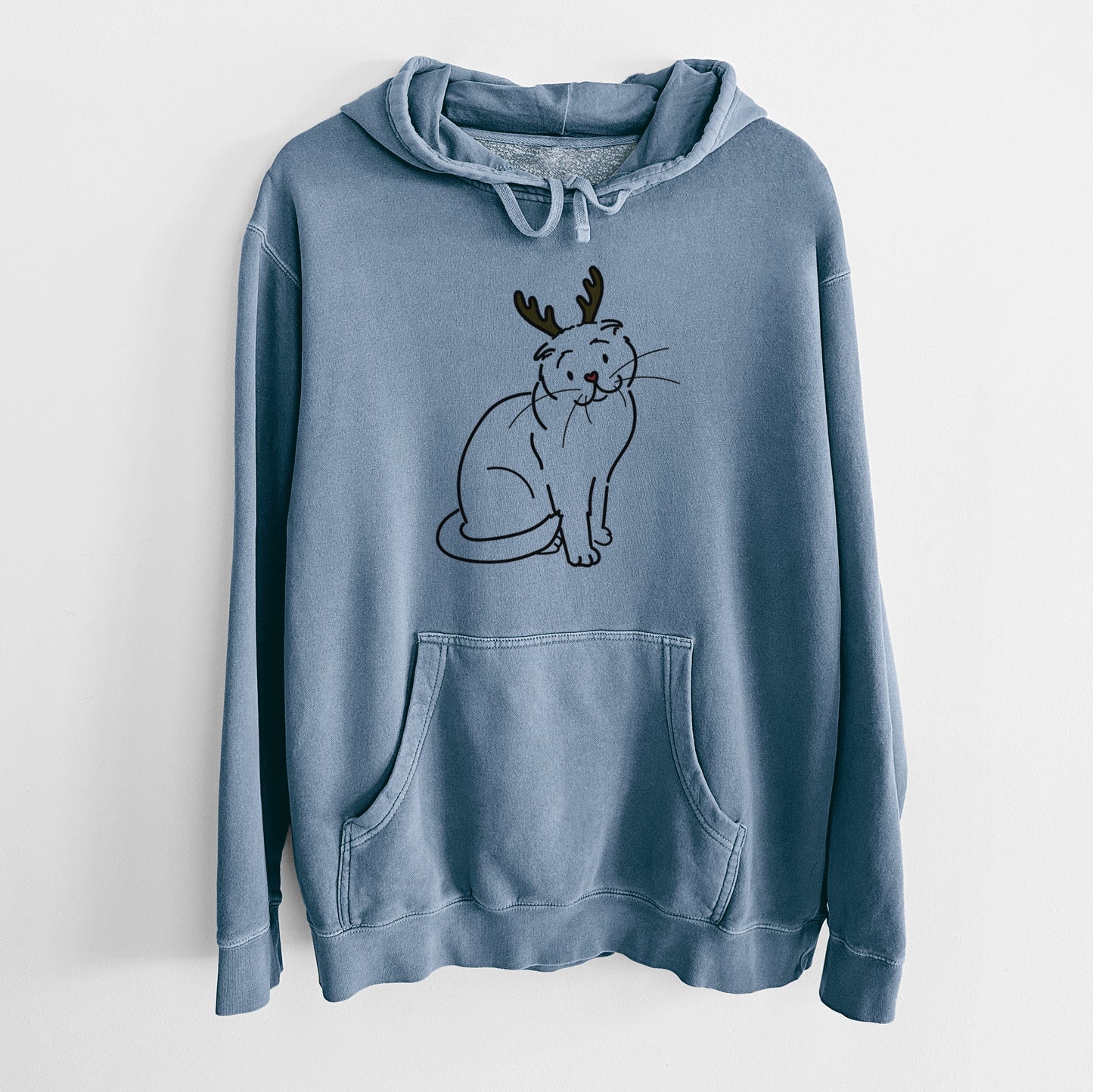 Red Nose Scottish Fold Cat - Hank - Unisex Pigment Dyed Hoodie