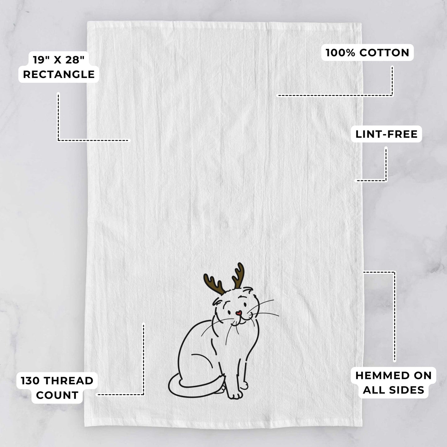 Red Nose Scottish Fold Cat - Hank - Tea Towel