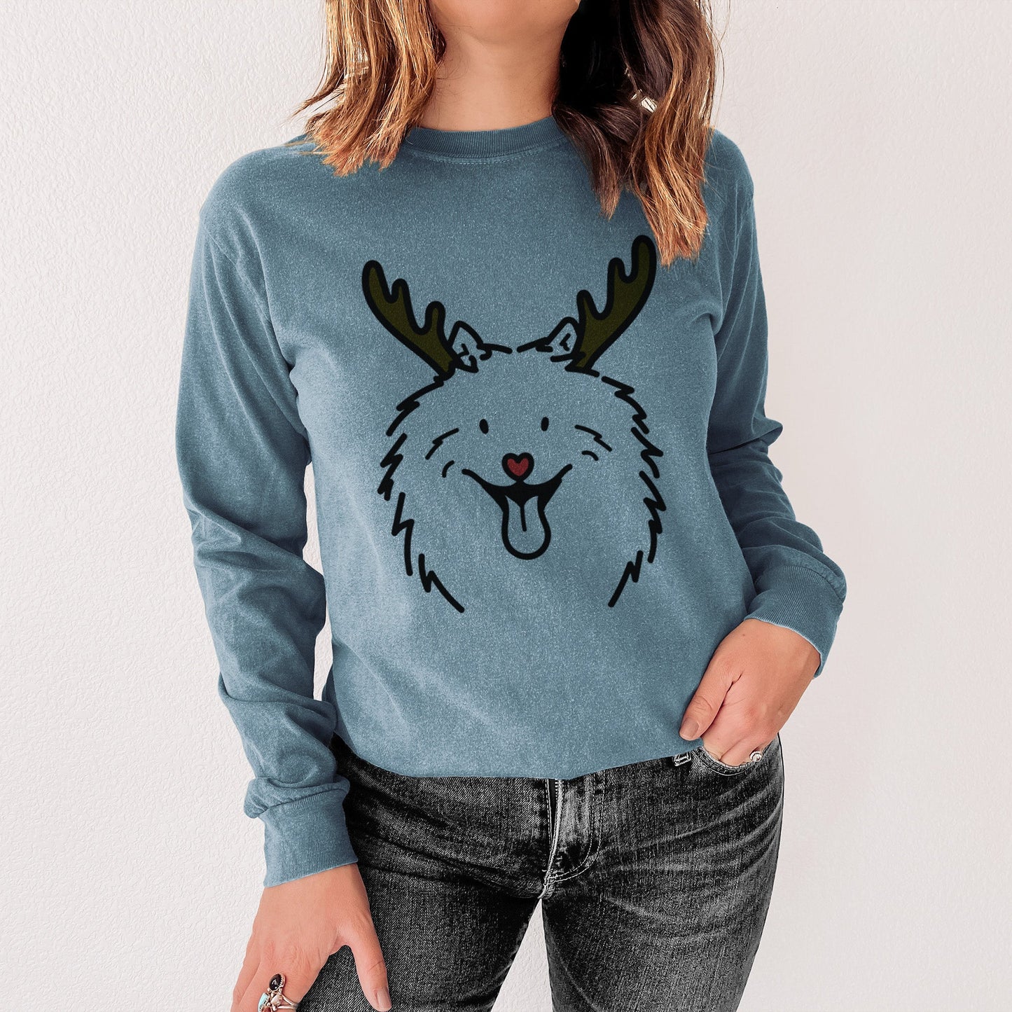 Red Nose Samoyed - Johnny - Heavyweight 100% Cotton Long Sleeve